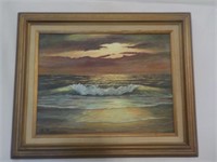 Signed beach scene picture modern