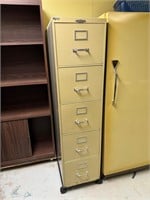 Yellow 5 drawer metal filing cabinet on wheels
