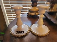 2 MILK GLASS CANDLE HOLDERS LR