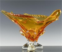 XL AMBER COLOR CHALET ART GLASS BIRD BOWL