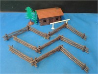 PLASTICVILLE - O/S Log Cabin, 2 trees, 10 fence