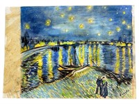 Starry Night Original Drwaing in Style of Van Gogh