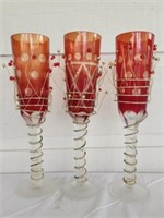Lot of 3 Decorated Stemmed Glasses