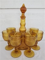 7pcs Amber Glass Decanter and Small Glasses