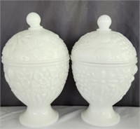 Pair of Stemmed Milk Glass Jars with Lids