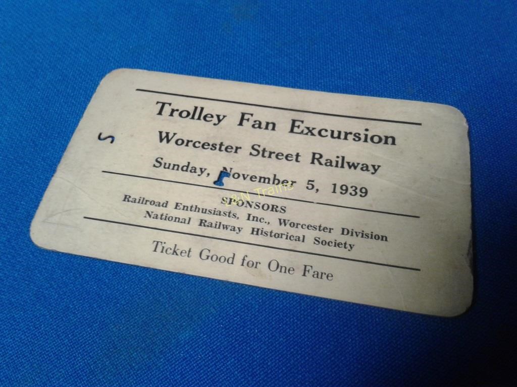Dated 1939 TROLLEY FAN PASS - Worcester St Rlwy