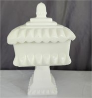 Stemmed Square Milk Glass Dish with Lid As Is
