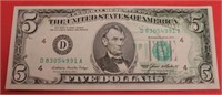 Error U.S Currency 1985 $5 note with