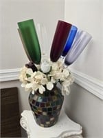 Multi colored vase and glasses