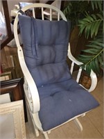 Vintage Wooden Glider Rocker w Blue Cushion