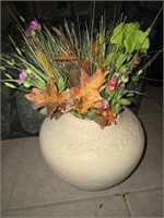 Heavy Pottery Vase with Faux Flowers