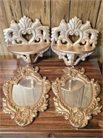 Gold Gilded Victorian Style Mirror & Shelves