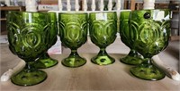6pcs Stemmed Green Glass Cups See Desc