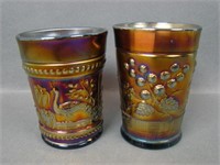 Two N'Wood Amethyst Carnival Glass Tumblers