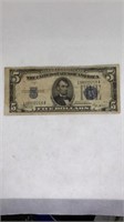 1934 $5 Silver Certificate, error off-center print