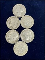 (1) Silver Mercury dime and (5) silver Roosevelt