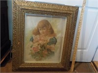 Victorian framed girl print frame as is