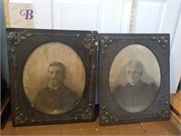 2 Antique portraits, some damage on frames both