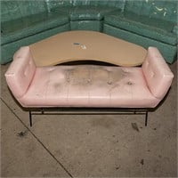 Mid Century Coral Pink Leather Hall Bench