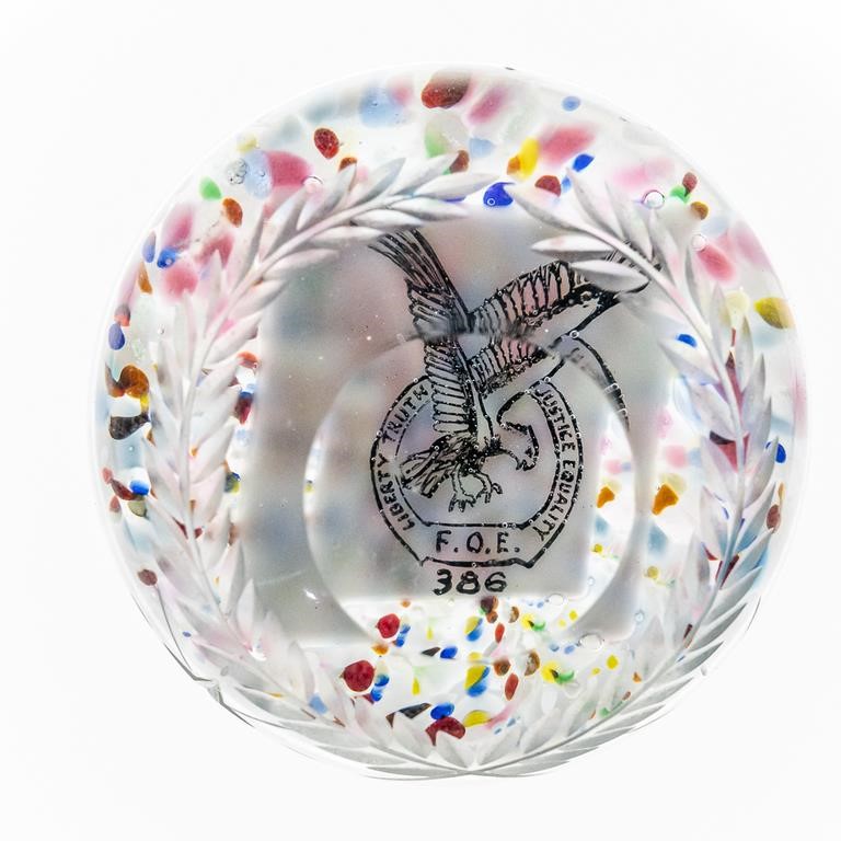 Glass Fraternal FOE 386 Souvenir Paper Weight