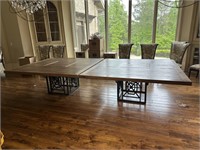 Solid Wood Dining Table with Wrought Iron Base