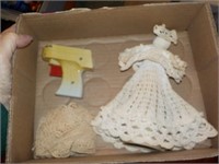 Hand done girl, sewing pc, lace