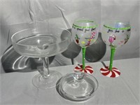 Glass Compote, Painted Wine Glasses, Lid