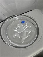 Glass Platter with Etched Birds