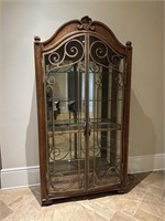 Large Wrought Iron & Glass Curio Cabinet
