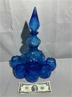 Mcm Blue Decanter With 5 Glasses