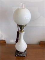 Beautiful vintage banquet lamp with white glass