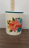 Ceramic floral utensil container.  6in
