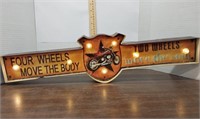 Motorcycle lighted sign, Metal. 24in x 6in.
