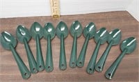 (10) Green enamel camping spoons