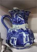 BLUE DECORATED POTTERY PITCHER
