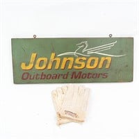 Original Wood Johnson Outboard Sign & Gloves