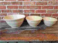 Set of McCoy Pink And Blue Banded Mixing Bowls