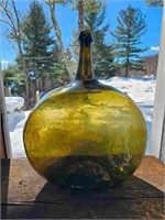 19th C. Olive Green Kidney Free Blown Demijohn