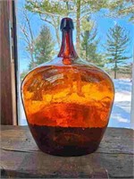 Early Deep Amber Kidney Shaped Free Blown Demijohn