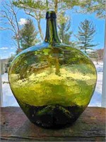 19th C Medium Green Kidney Shaped Demijohn