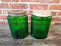 Pair Of Owens Illinois Green Glass Canisters