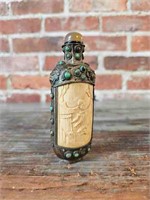 Large Chinese Brass And Bone Snuff Bottle