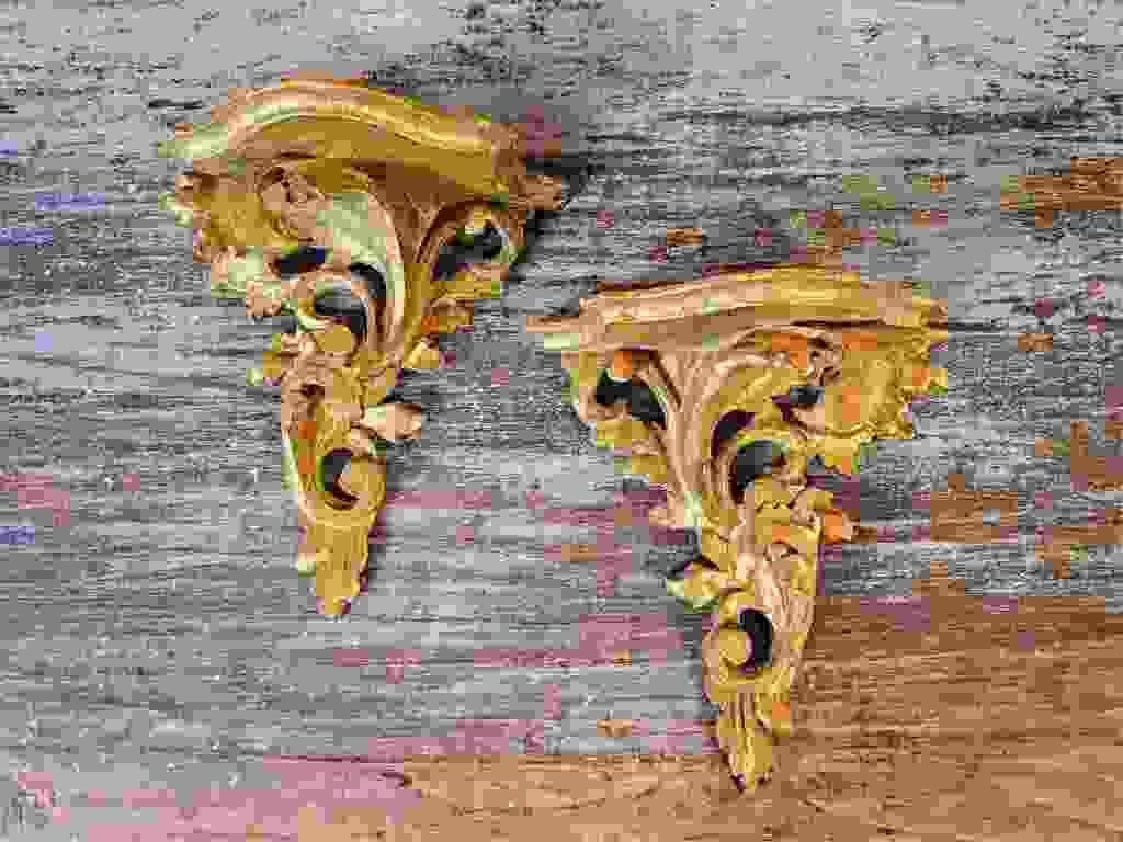 Pair Of Antique Gilt Wood Rococo Wall Sconces