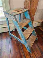 Antique Primitive Blue Painted Step Ladder