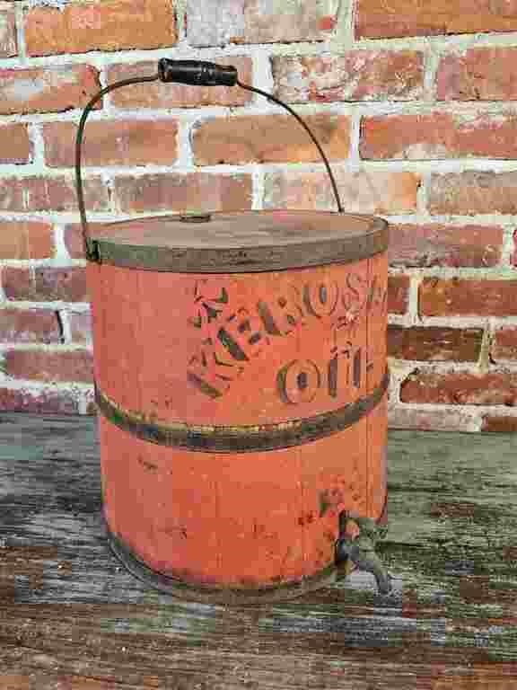 19th C. Red Stenciled Kerosene Oil Bucket