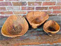 Lot of 3 Carved Wood Bowls