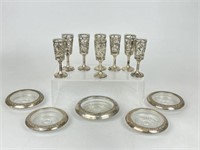 Sterling Silver & Glass Cordials & Coasters