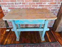 Antique Blue Painted Farm Table / Garden Bench
