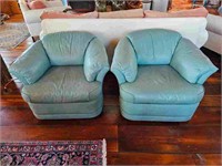 Vintage Swivel Chairs in "Tiffany Blue" Leather