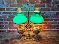 Antique Cast Brass Double Student Table Lamp
